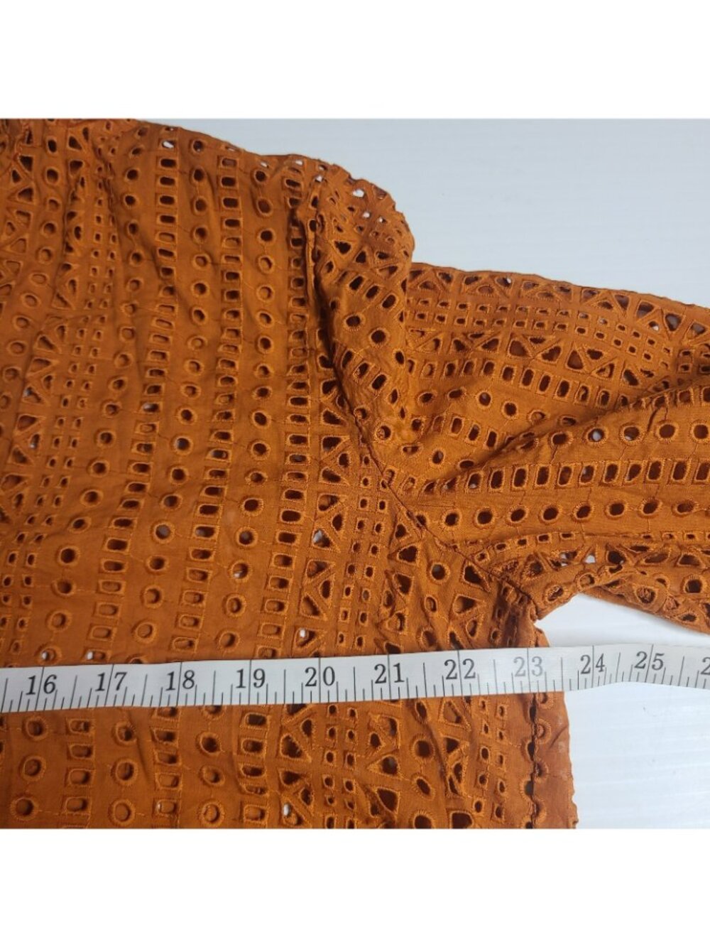 Zara Shirt Large Burnt Orange Eyelet 3112 913 3/4 Sleeve - Picture 2 of 8